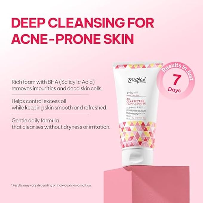 Millford AC CLARIFYING FACE CLEANSING FOAM 150ML/5.1 FL.OZ, DAILY FACIAL FOR OILY SKIN, UNSCENTED, LIGHT TEXTURE, SALICYLIC CLEANSER, BHA, ANTI BLEMISH, KOREAN SKINCARE - Image 3